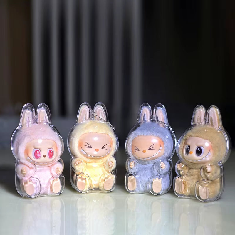 β¨ LABUBU Transparent Display Case β Standing & Sitting Plastic Charms for 17cm Plush Dolls