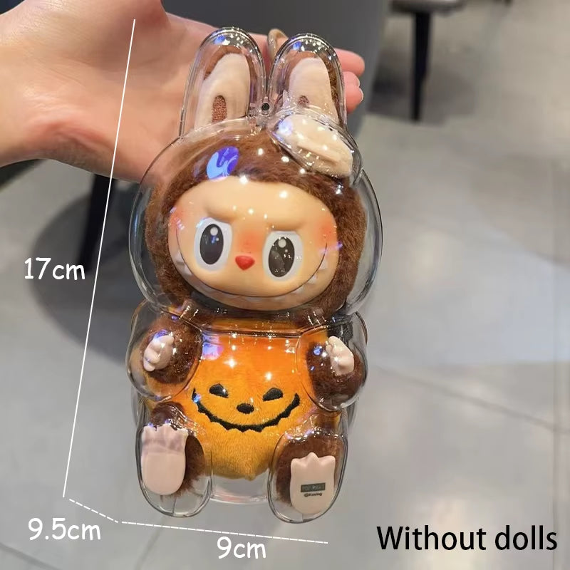 β¨ LABUBU Transparent Display Case β Standing & Sitting Plastic Charms for 17cm Plush Dolls