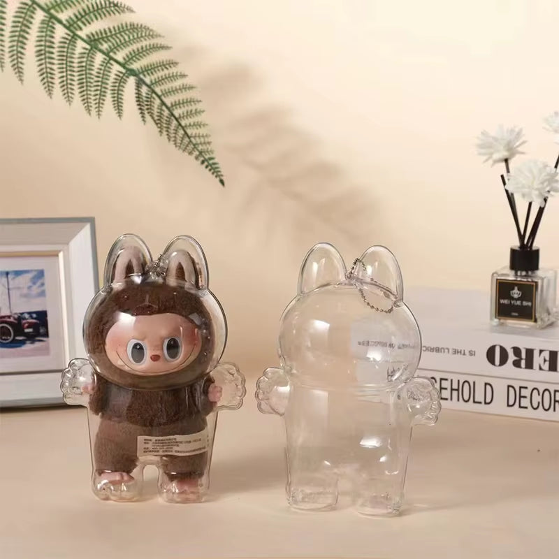 ✨ LABUBU Transparent Display Case – Standing & Sitting Plastic Charms for 17cm Plush Dolls