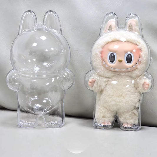✨ LABUBU Transparent Display Case – Standing & Sitting Plastic Charms for 17cm Plush Dolls
