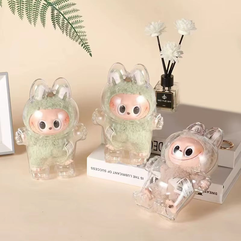 ✨ LABUBU Transparent Display Case – Standing & Sitting Plastic Charms for 17cm Plush Dolls