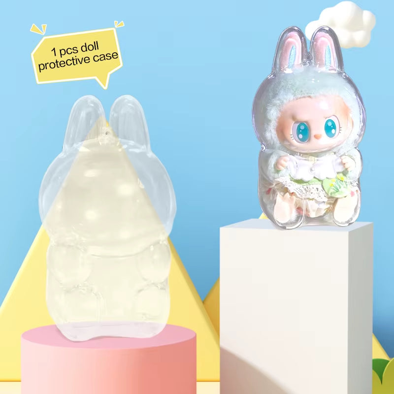 ✨ LABUBU Transparent Display Case – Standing & Sitting Plastic Charms for 17cm Plush Dolls